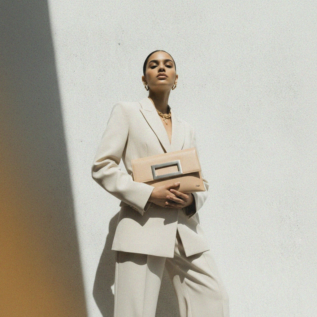 Venezia Beige Flap Clutch Bag with Metal Clasp photo 3