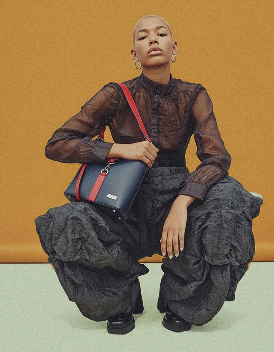 Navy Blue and Red Contrast Shoulder Bag photo 3