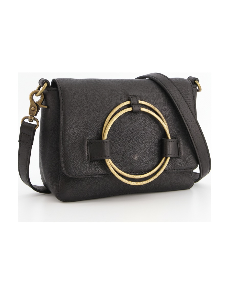 Black Crossbody Bag with Gold Ring Detail photo 1
