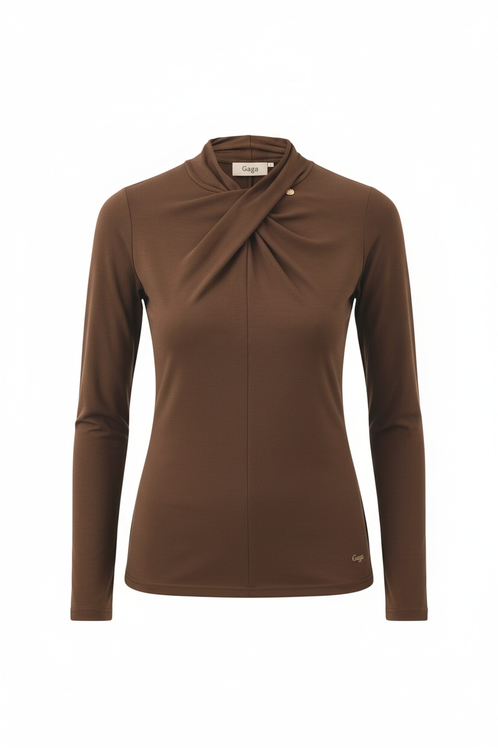 Brown Long Sleeve Top with Twisted Neck Detail photo 1