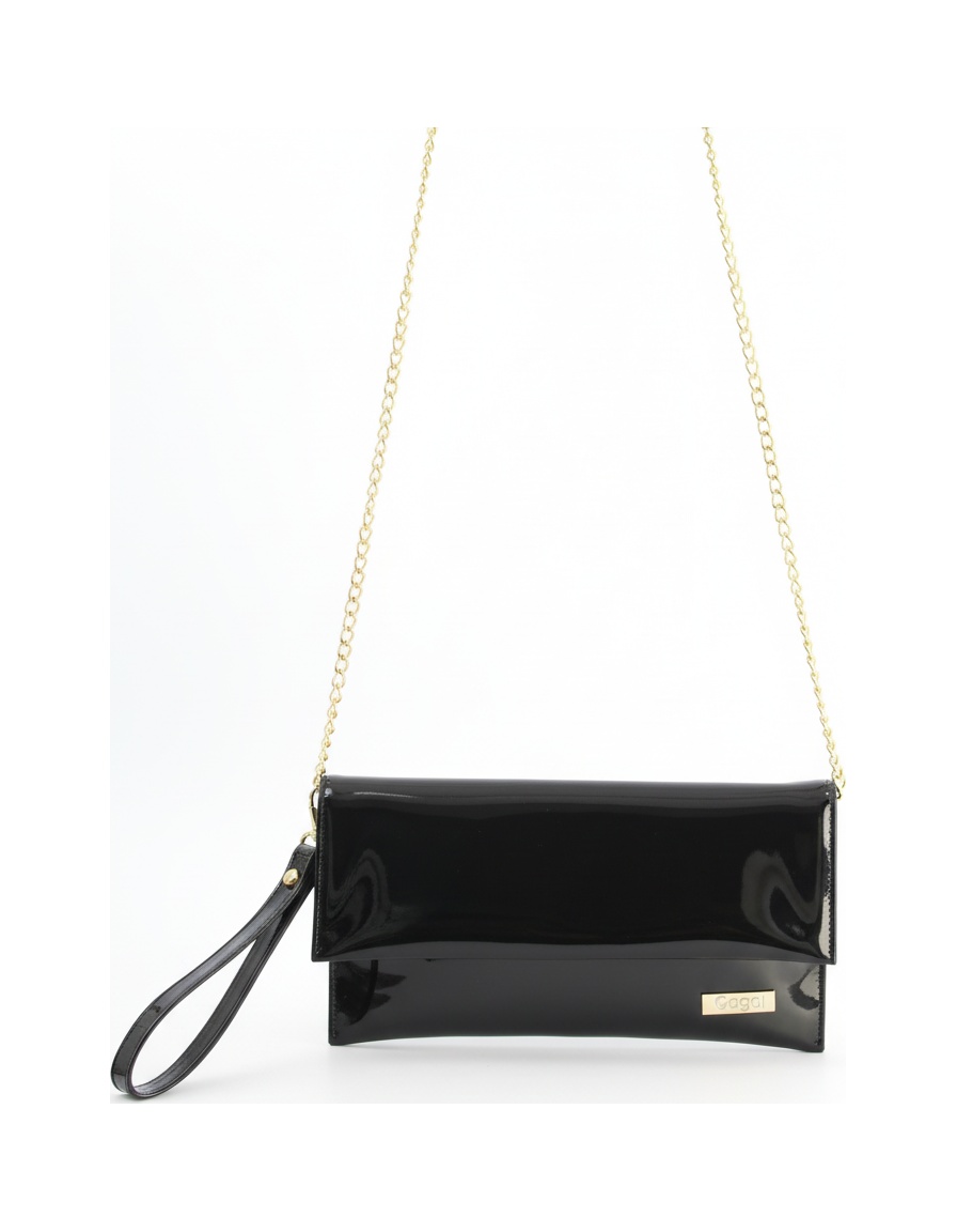 Elegant Black Patent Clutch Bag with Gold Chain Strap photo 1