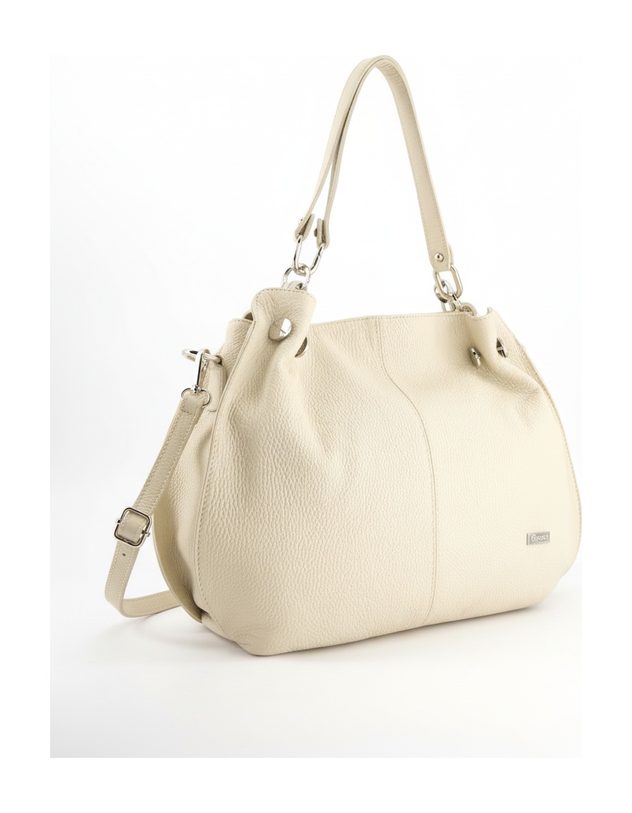 Elegant Beige Leather Shoulder Bag with Detachable Strap photo 1