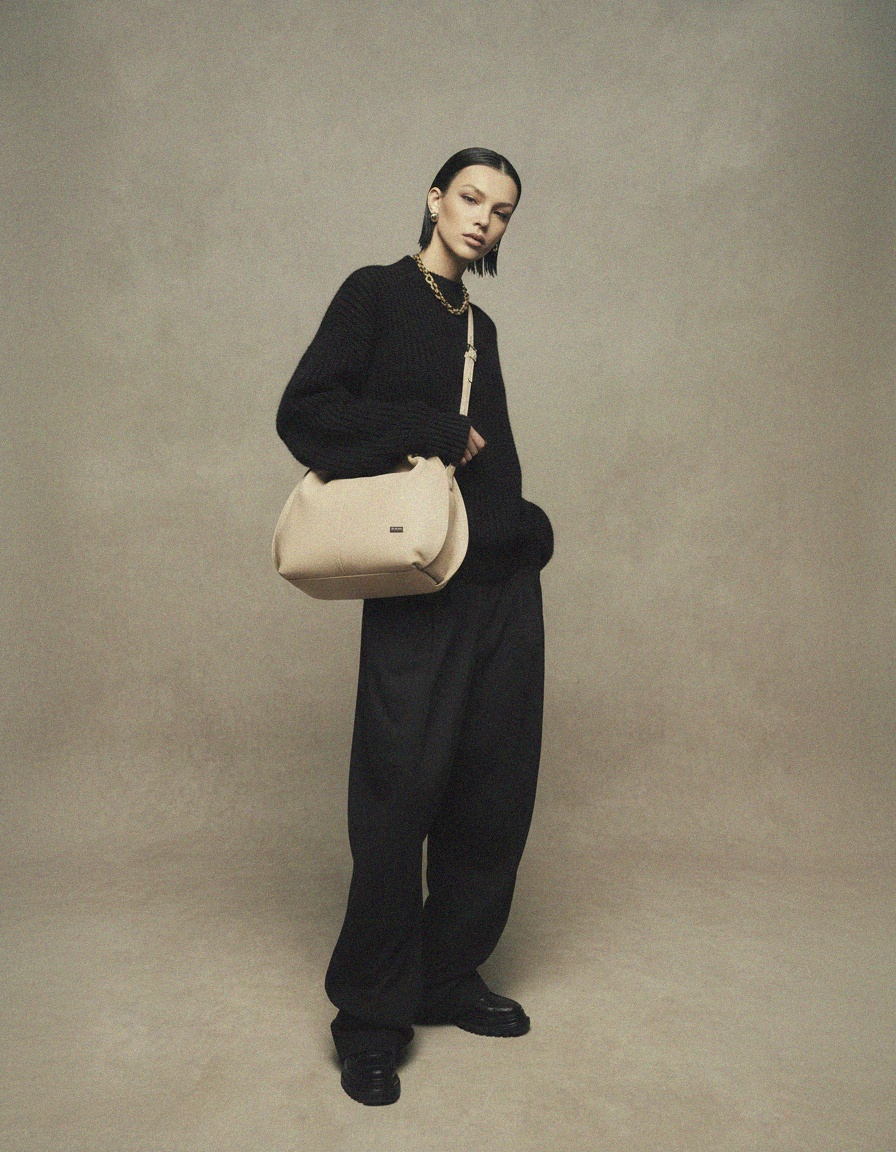 Elegant Beige Leather Shoulder Bag with Detachable Strap photo 3