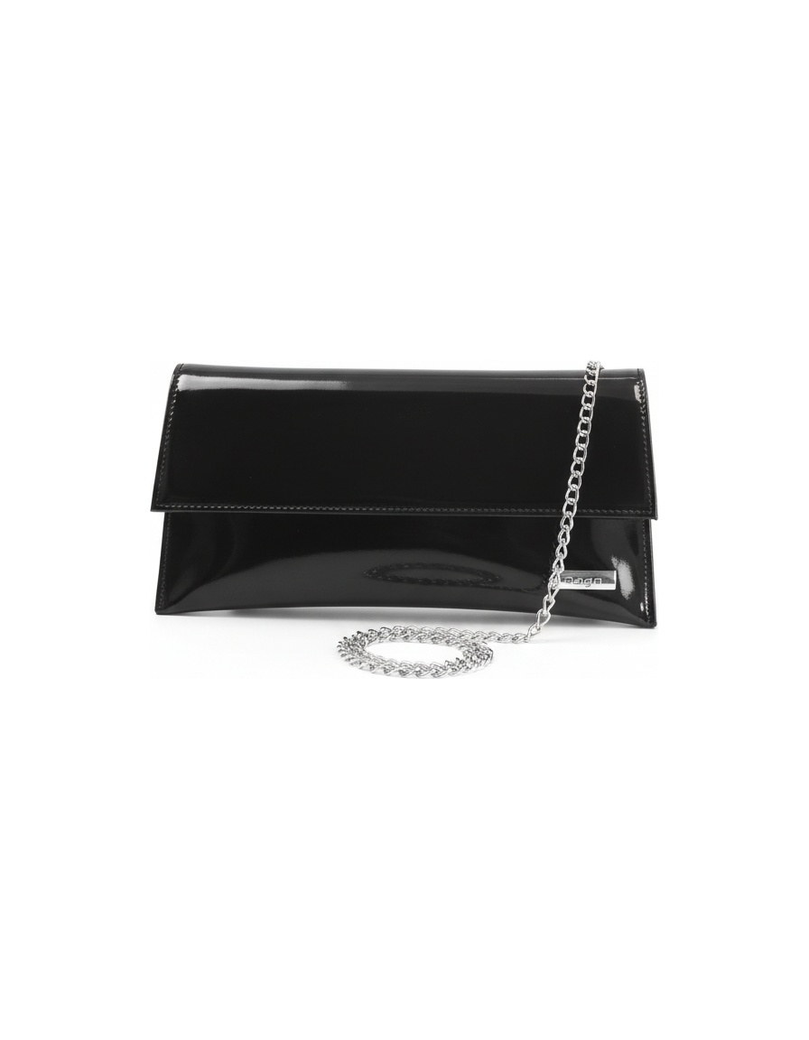 Sleek Black Patent Clutch Bag with Chain Strap photo 1