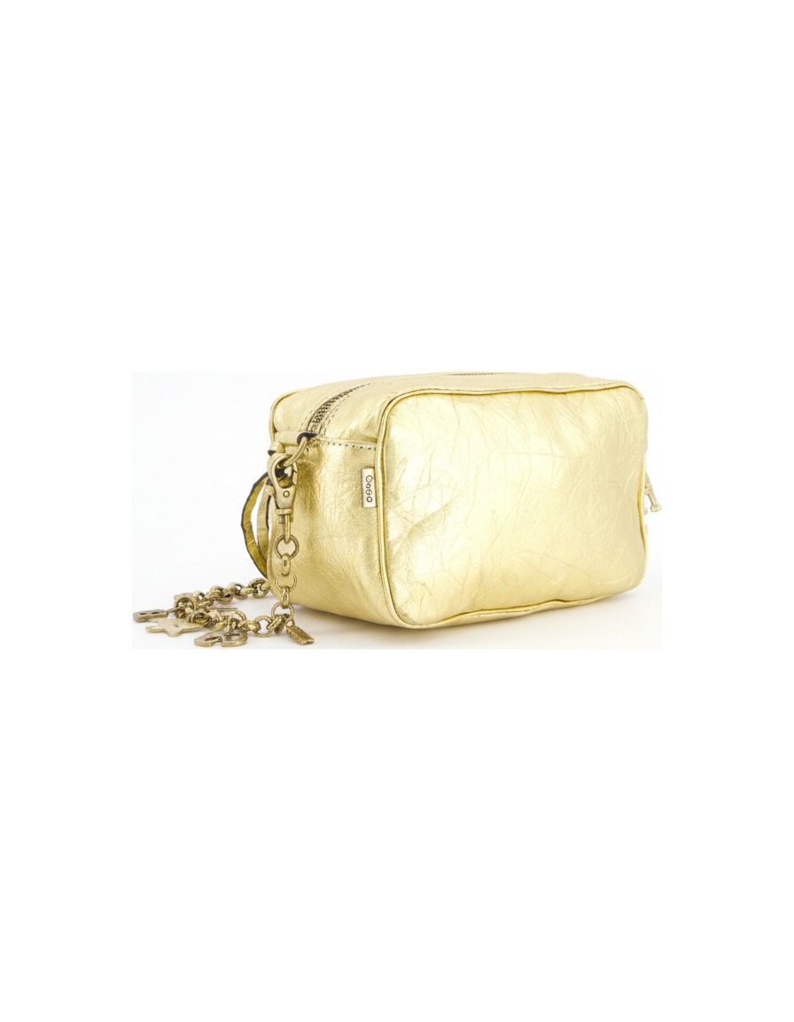 Shimmering Gold Metallic Zipper Pouch Bag with Chain photo 1