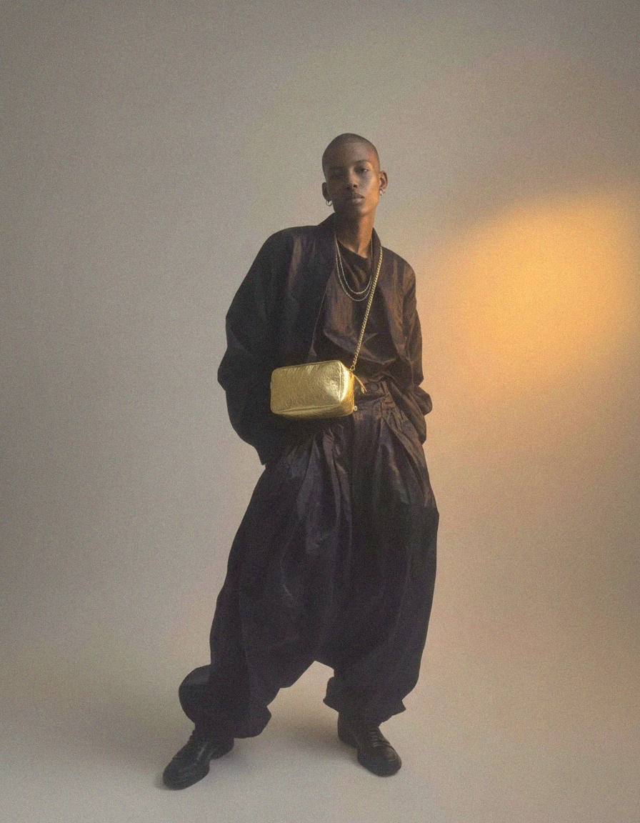 Shimmering Gold Metallic Zipper Pouch Bag with Chain photo 4