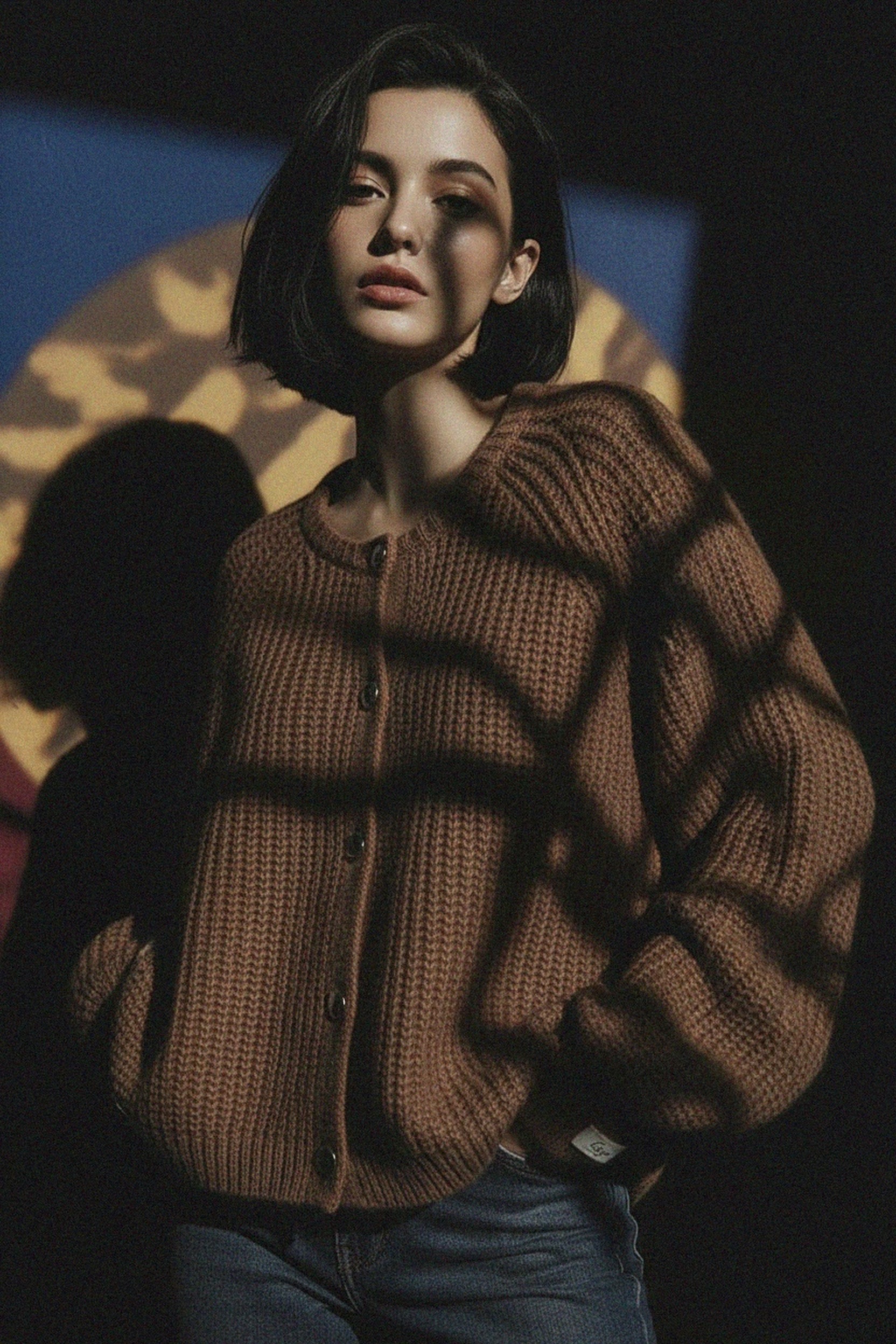 Brown Ribbed Knit Cardigan photo 2