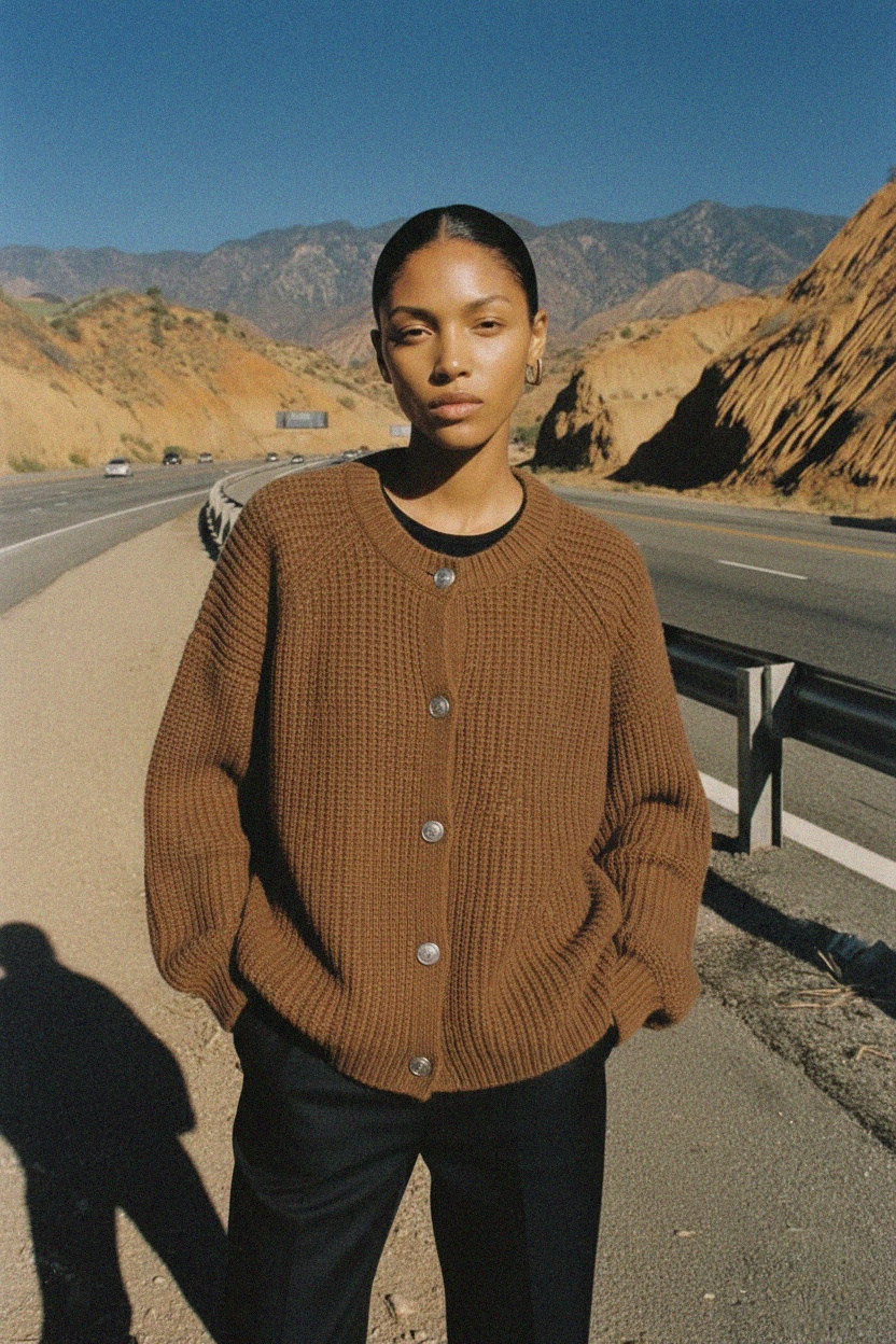 Brown Ribbed Knit Cardigan photo 3