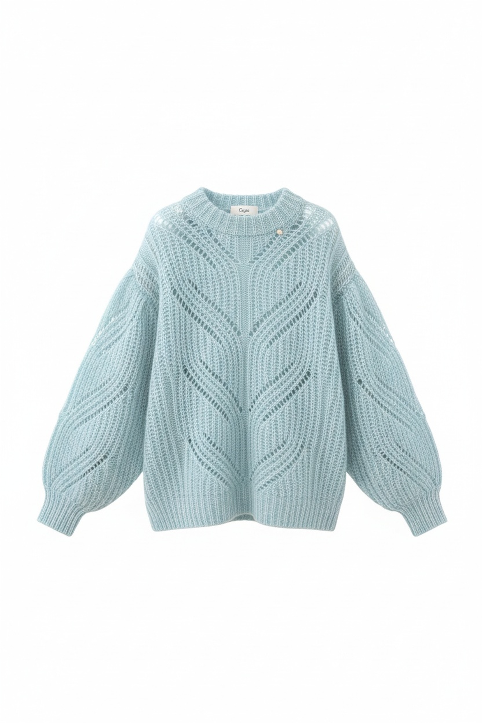 Oversized Light Blue Open-Knit Sweater with Balloon Sleeves photo 1