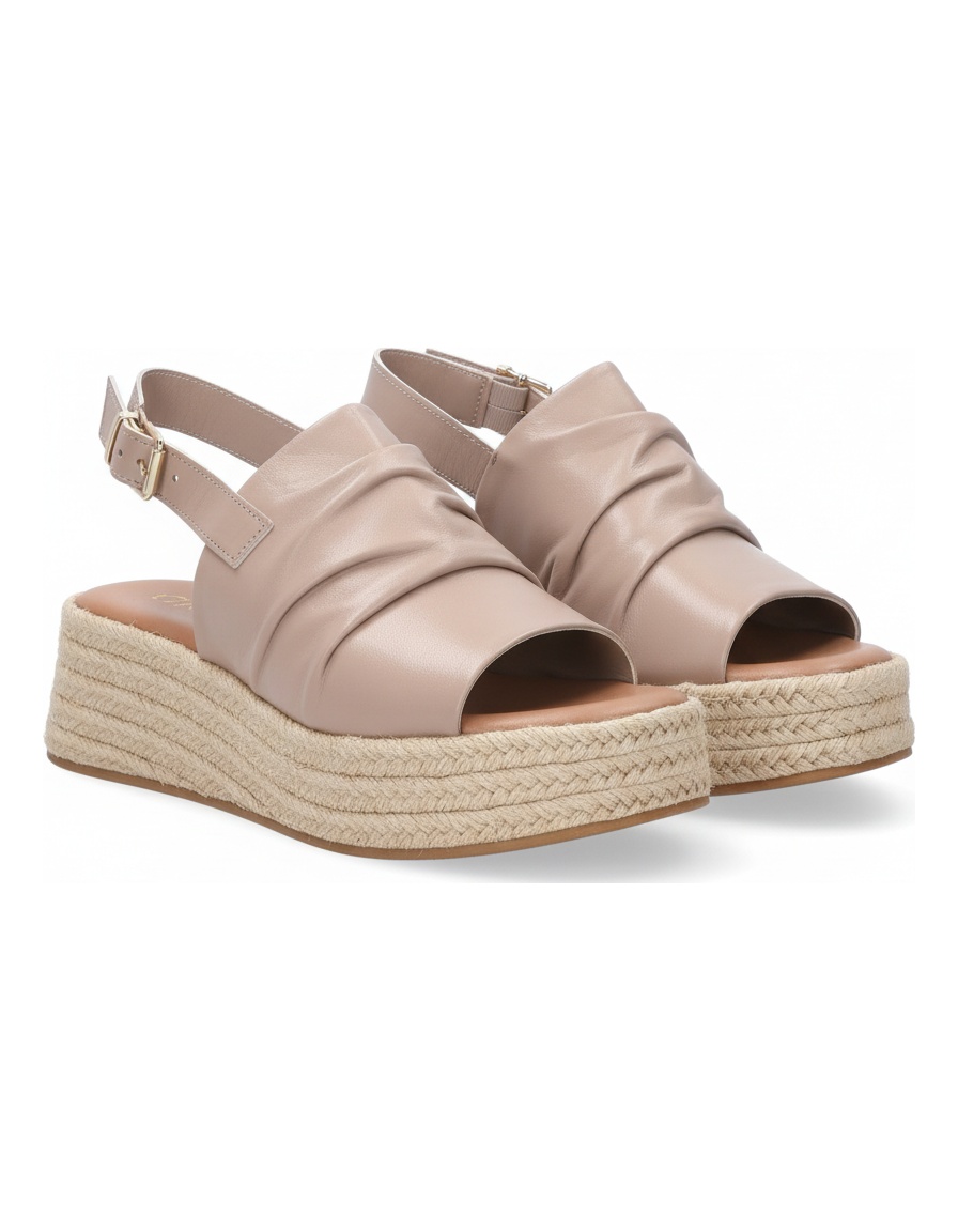 Beige Ruched Platform Espadrille Sandals photo 1