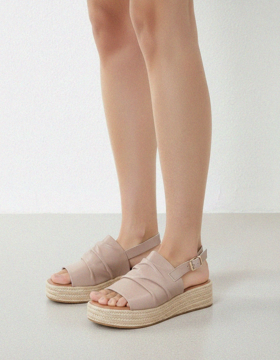 Beige Ruched Platform Espadrille Sandals photo 2
