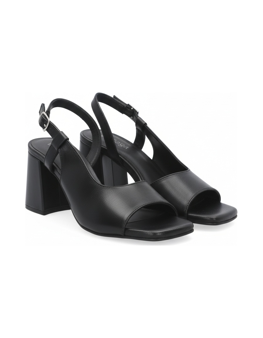 Black Leather Slingback Block Heel Sandal photo 1