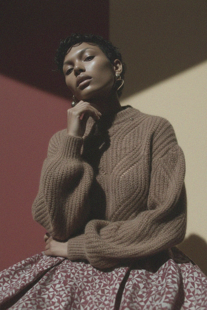 Textured Knit Sweater with Puffed Sleeves photo 3