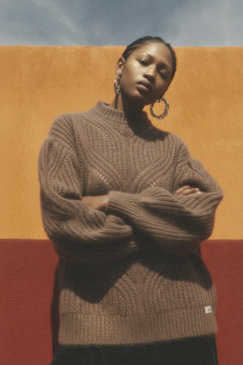 Textured Knit Sweater with Puffed Sleeves photo 4