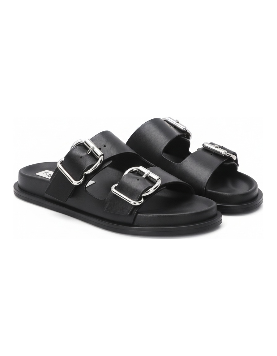 Black Double Buckle Slide Sandals photo 1