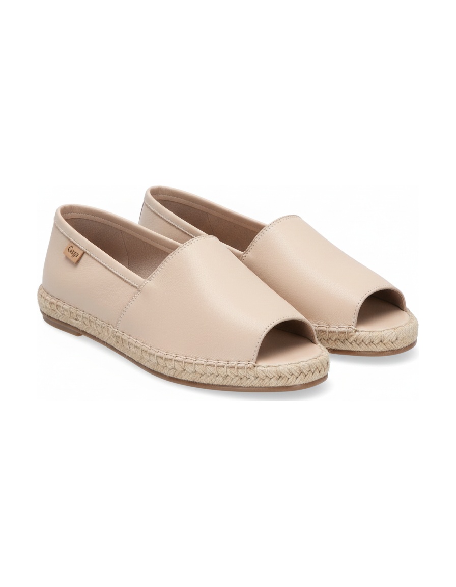 Beige Leather Peep-Toe Espadrille Sandals photo 1