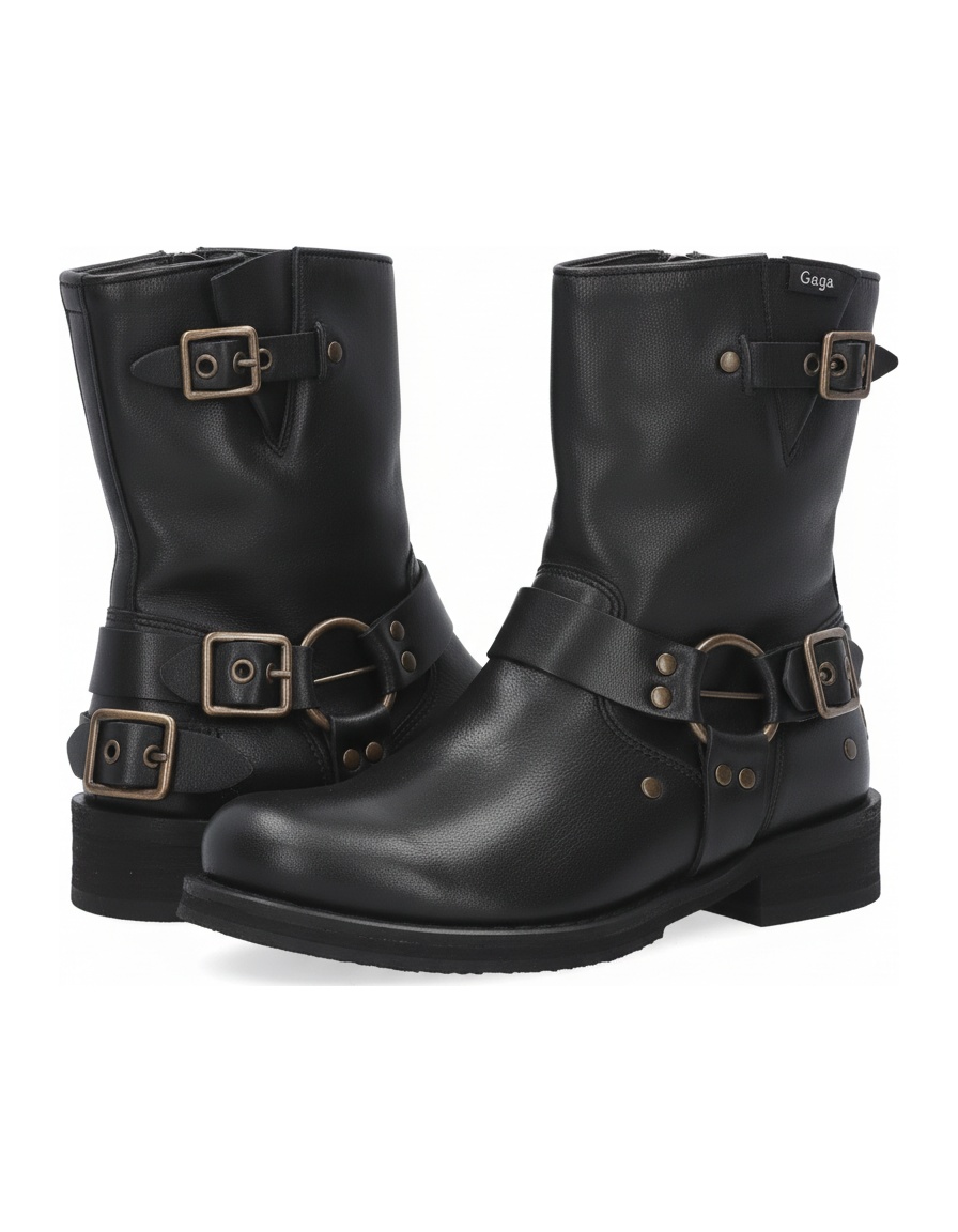 Black Leather Buckle Ankle Boots photo 1