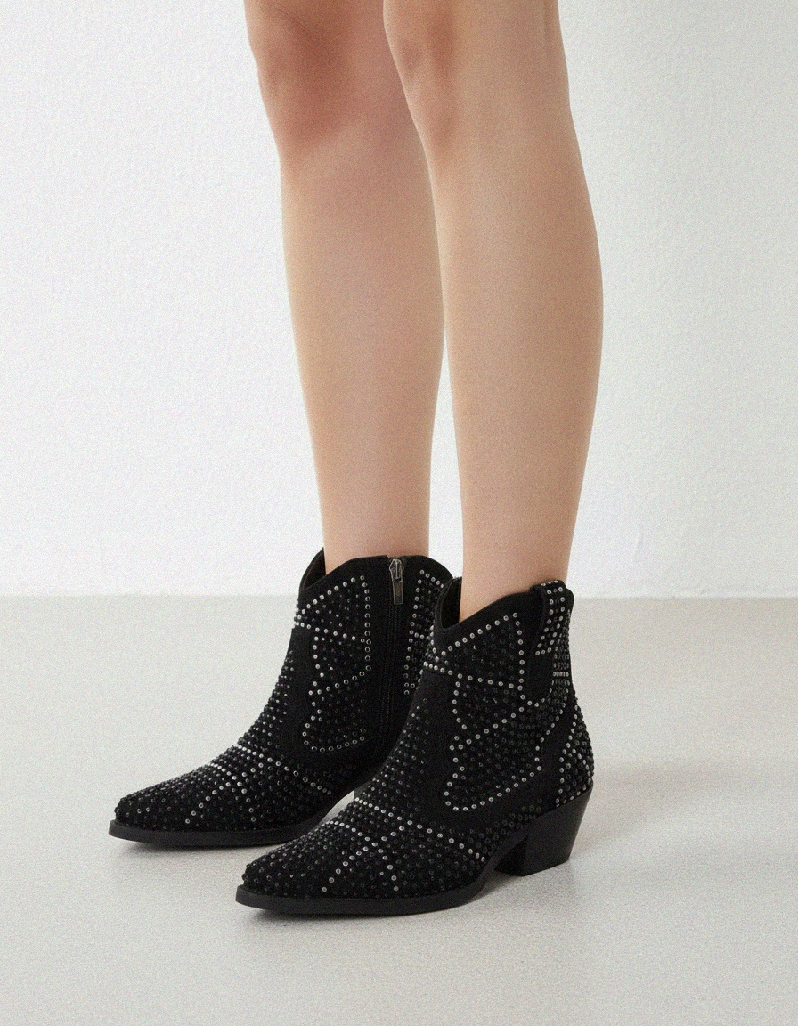 Black Studded Western Ankle Boots photo 2