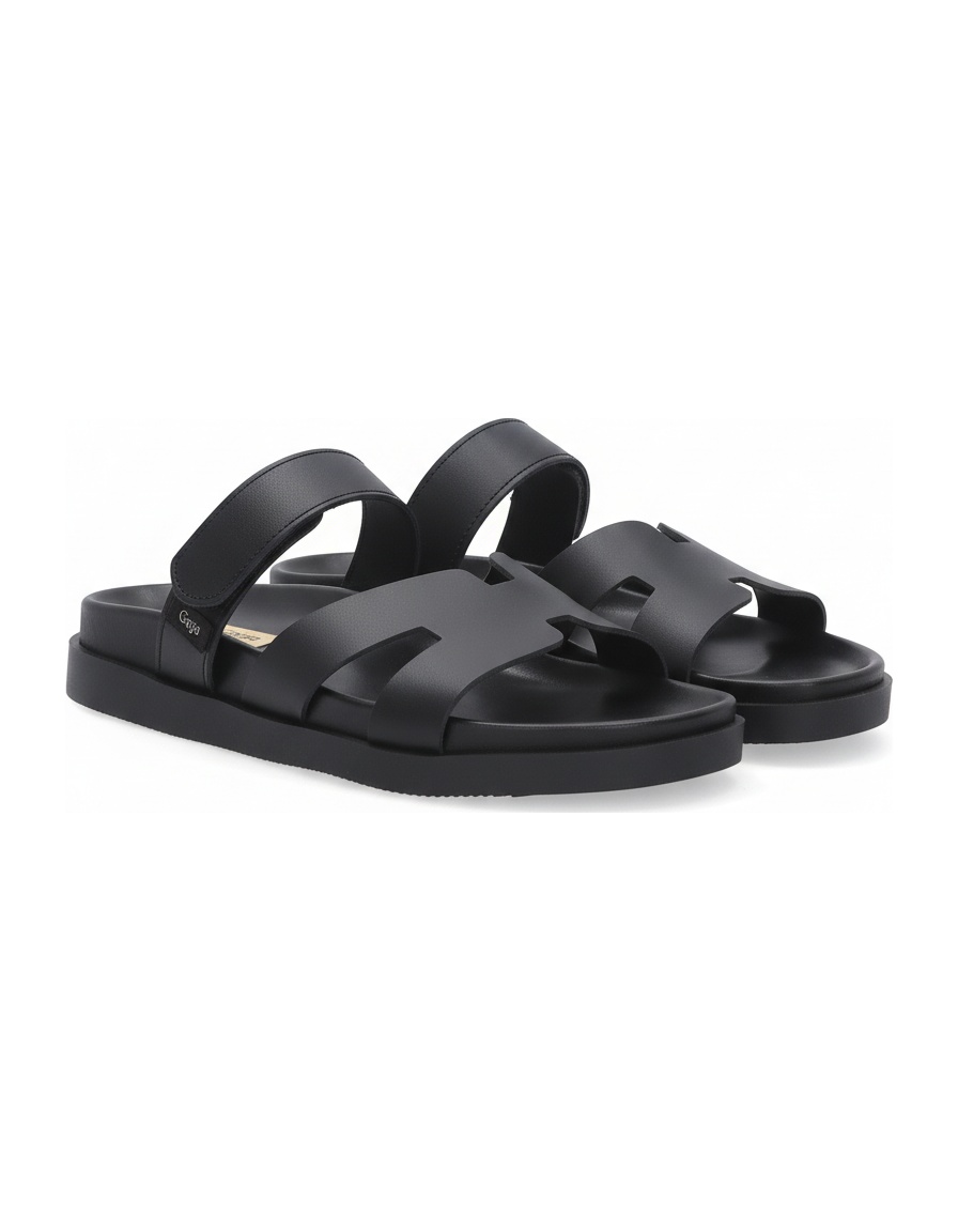 Black Flat Sandals with Adjustable Strap photo 1