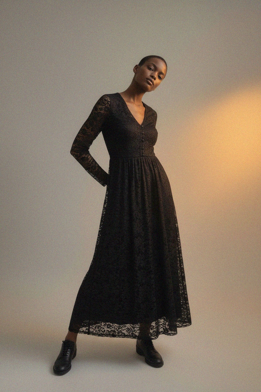Elegant Black Lace Maxi Dress photo 4
