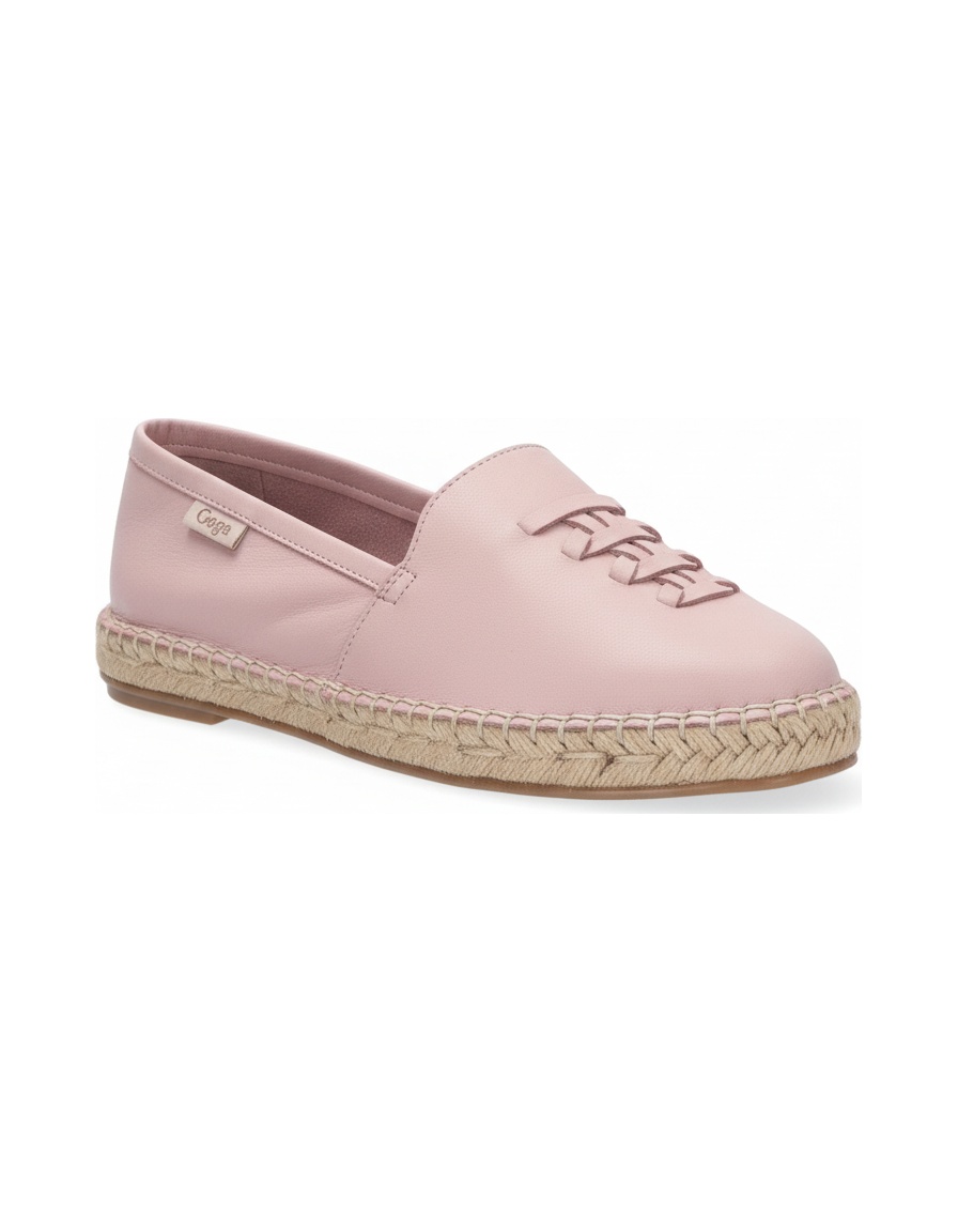 Pink Leather Espadrille Flats with Braided Jute Sole photo 1