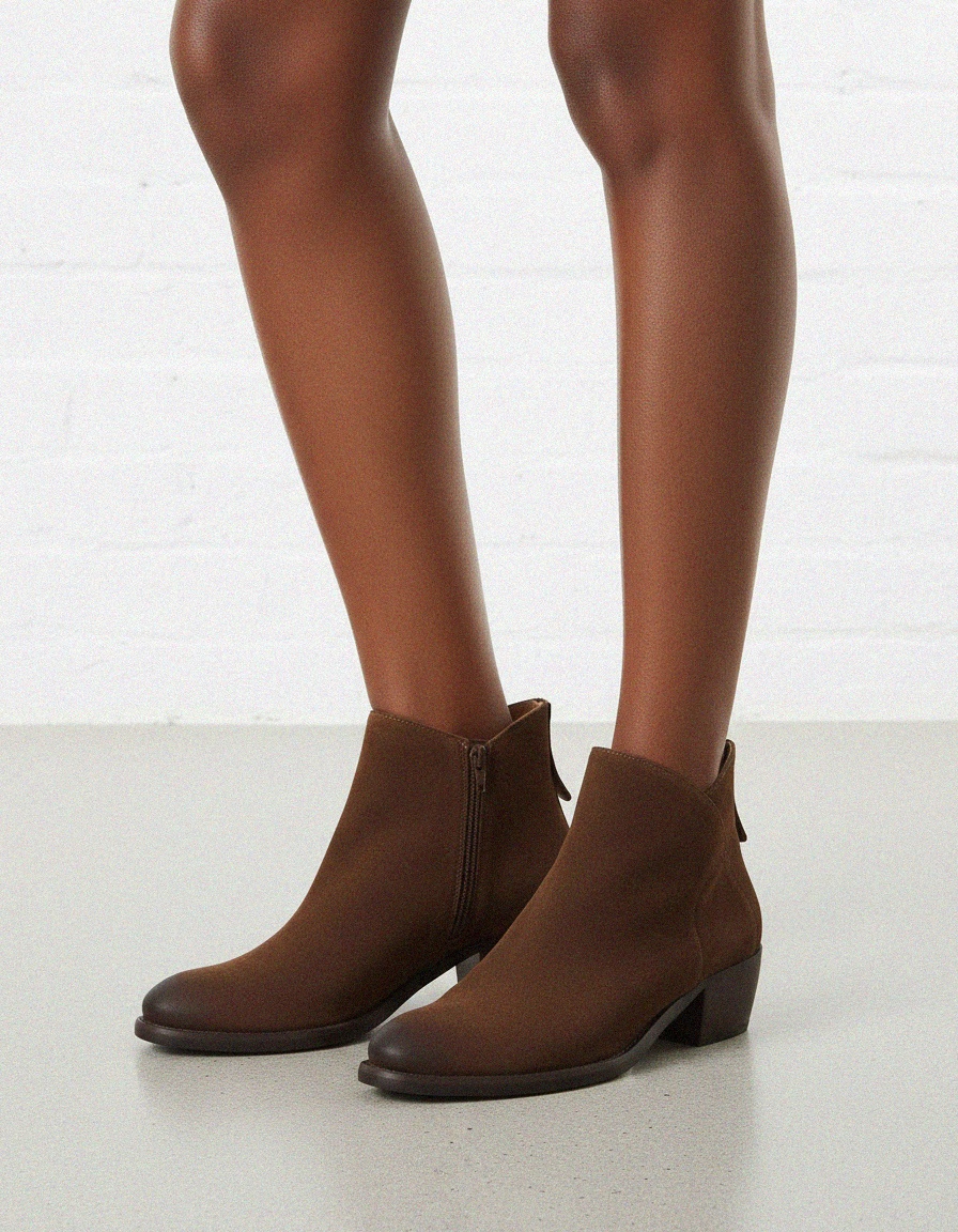 Classic Brown Suede Ankle Boot with Back Zipper photo 2