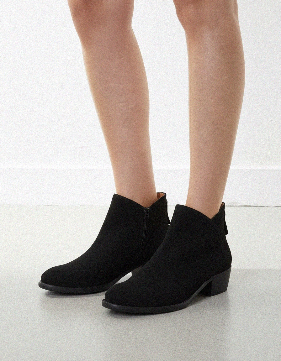 Black Suede Ankle Boots with Back Zipper photo 2