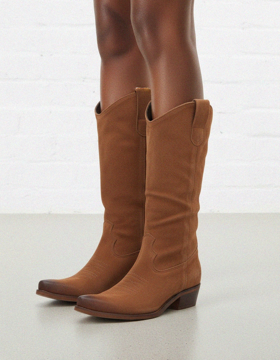 Brown Suede Western Knee-High Boots photo 2