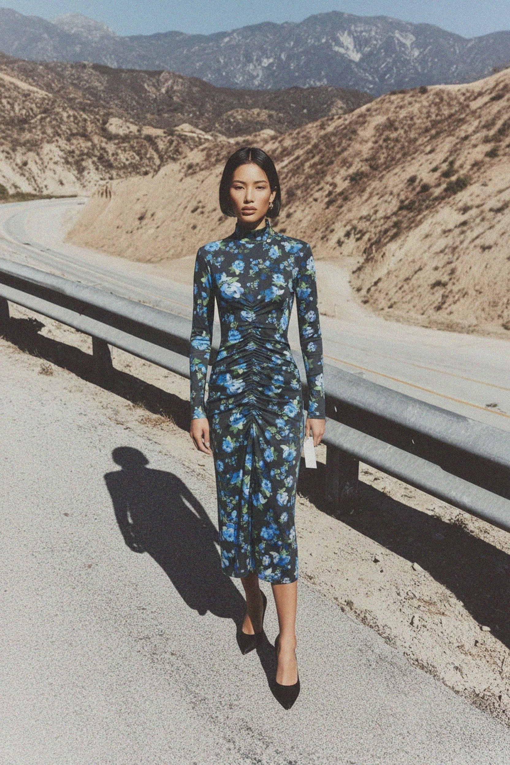 Floral Ruched Long Sleeve Midi Dress photo 2