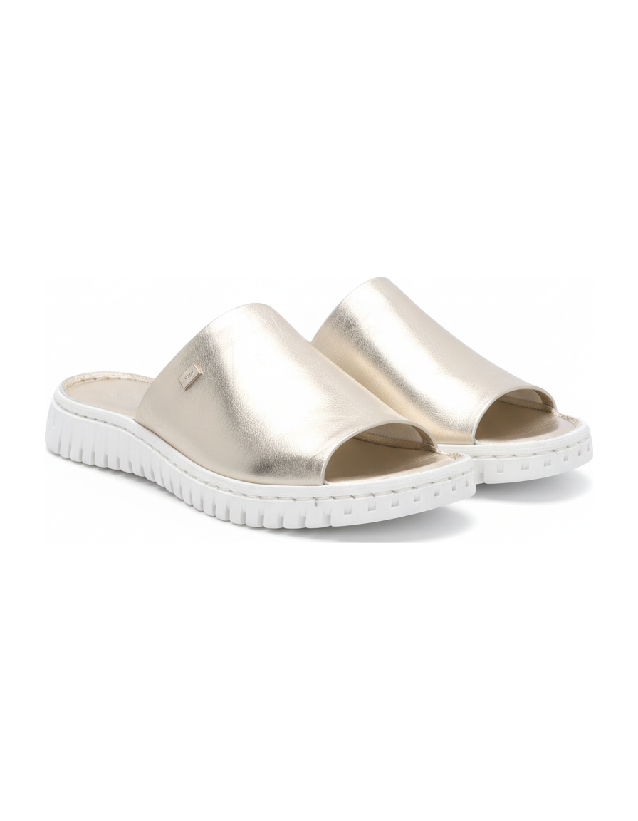 Gold Metallic Slide Sandals with White Platform Sole photo 1