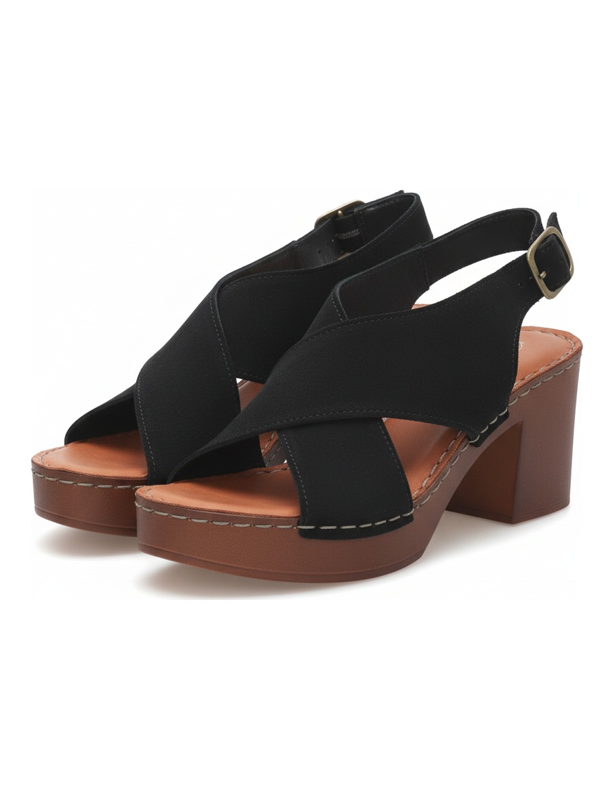 Black Suede Block Heel Platform Sandals photo 1