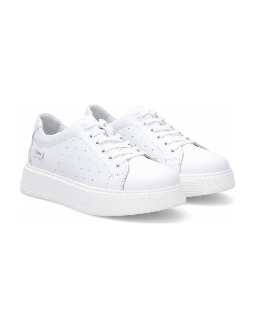 White Perforated Platform Lace-Up Sneakers photo 1
