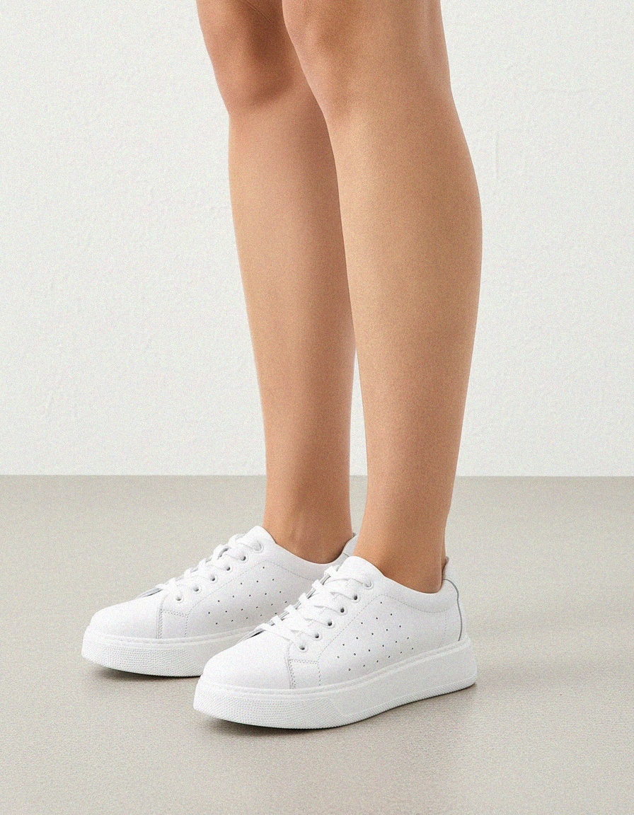 White Perforated Platform Lace-Up Sneakers photo 2