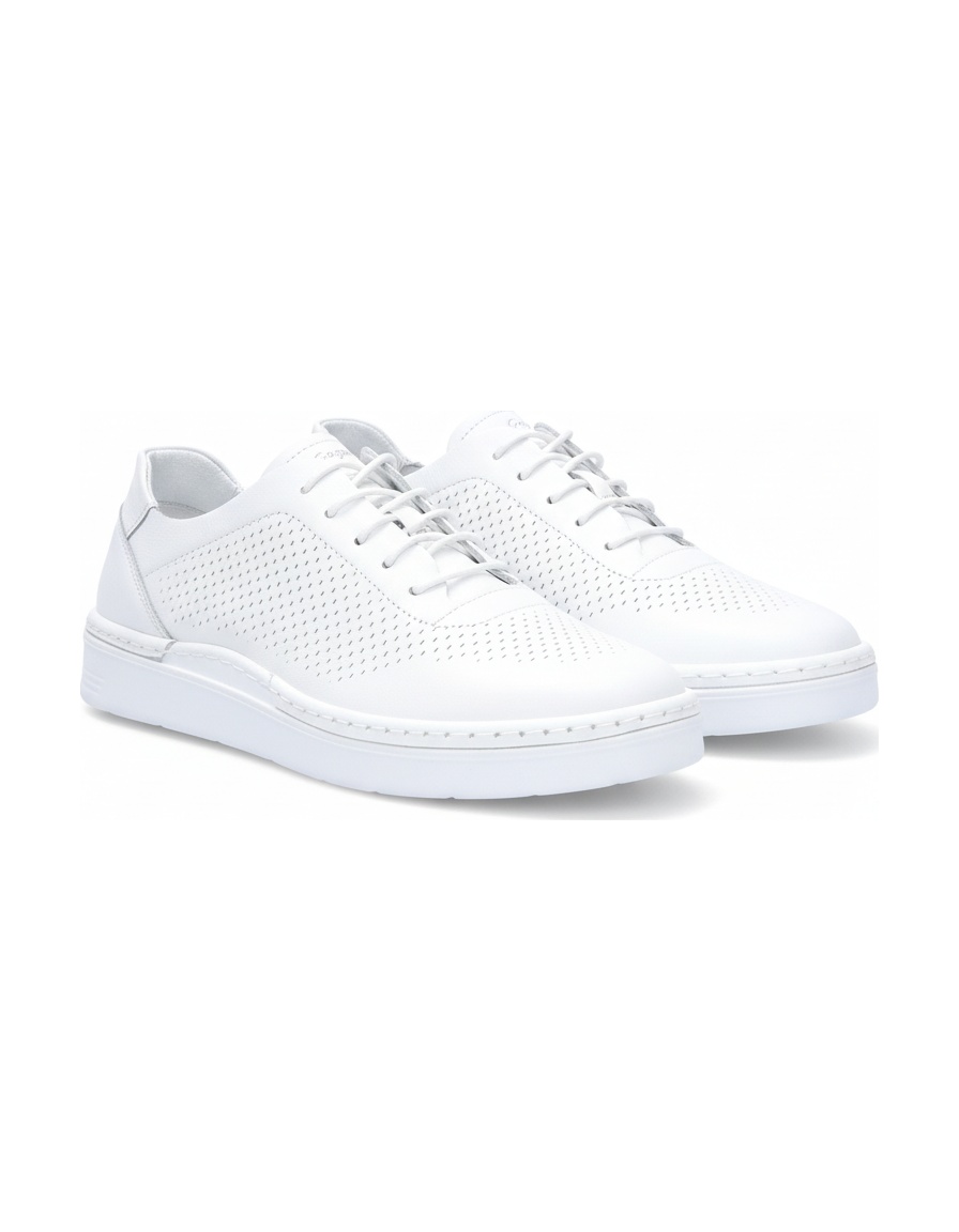 White Perforated Leather Lace-Up Sneakers photo 1