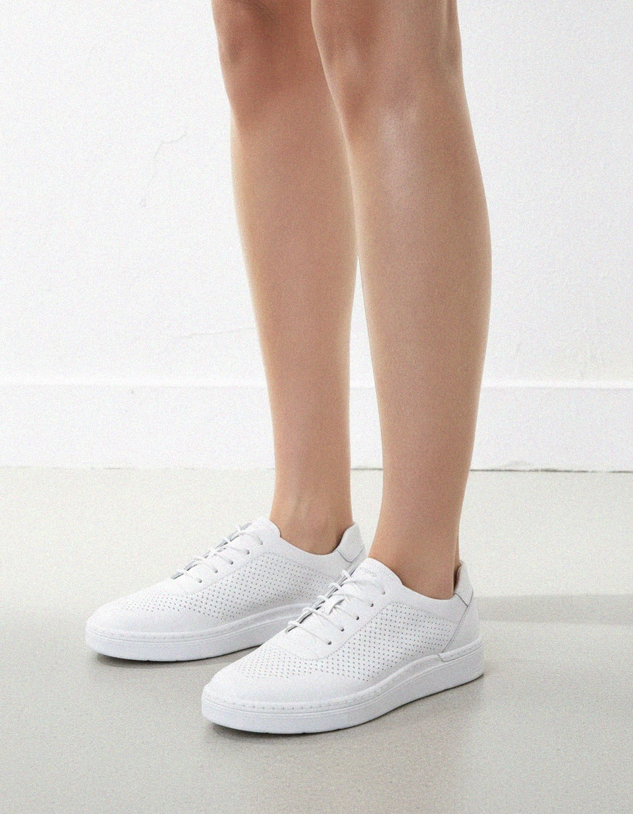 White Perforated Leather Lace-Up Sneakers photo 2