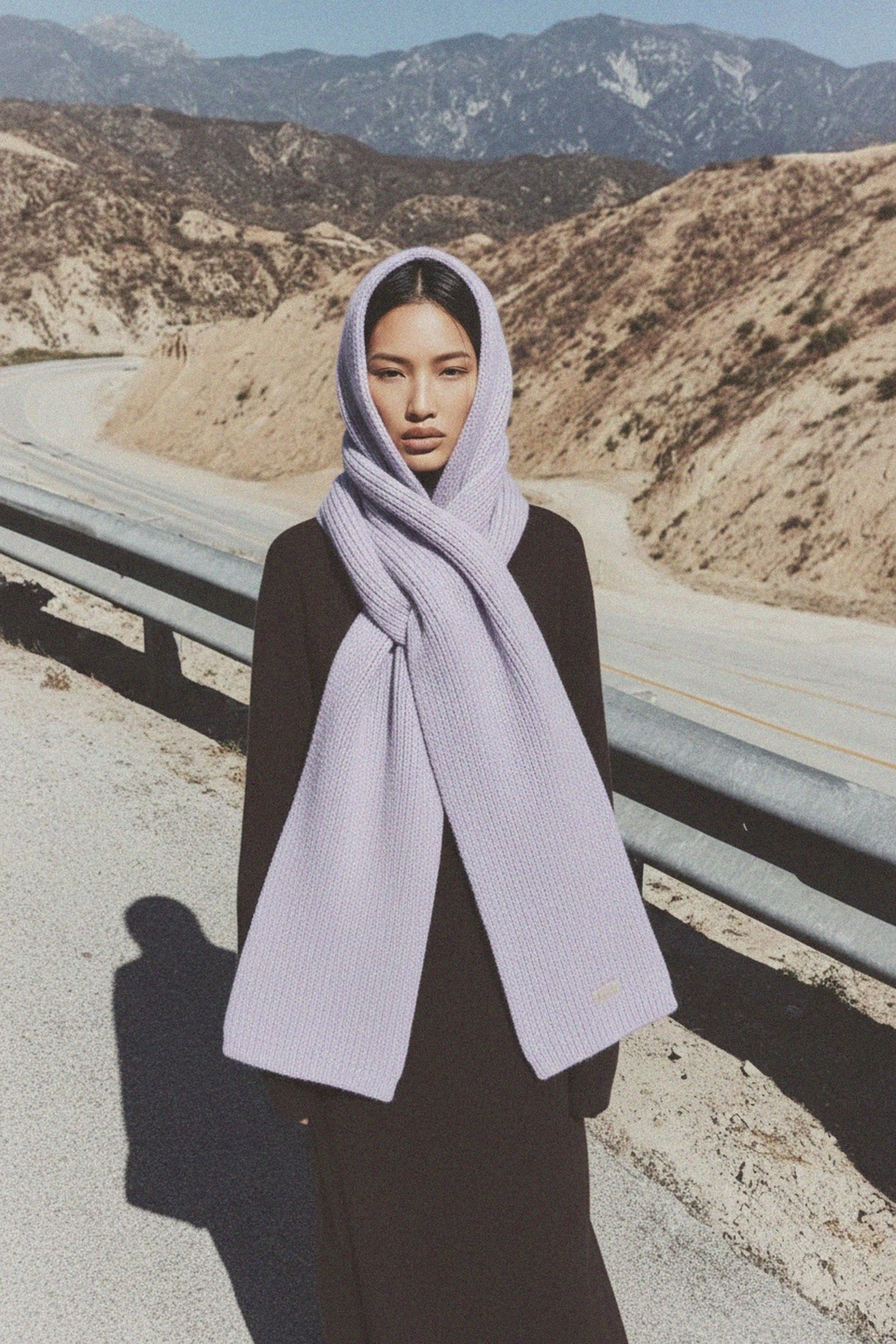 Soft Ribbed Knit Hooded Scarf - Lavender photo 2