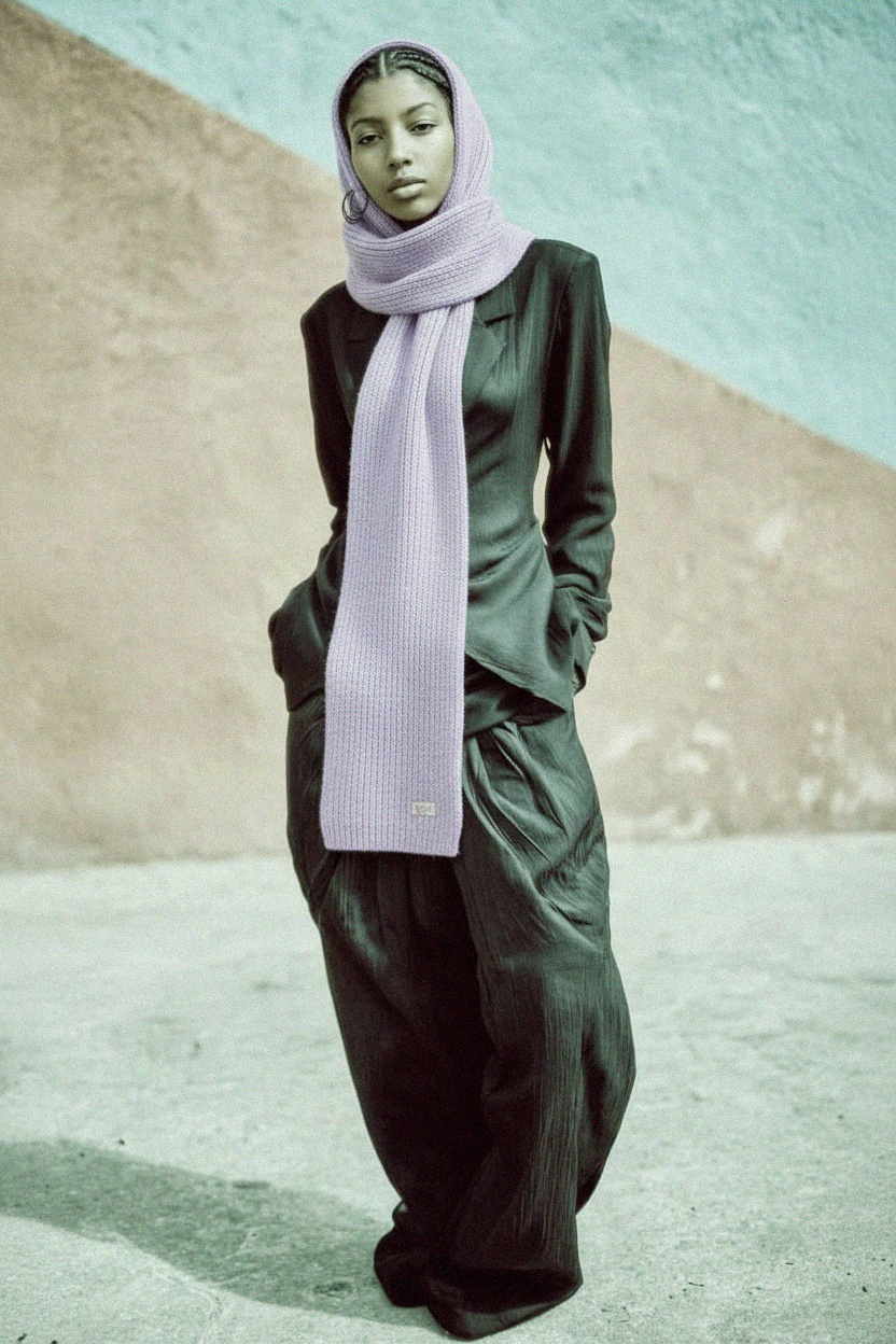 Soft Ribbed Knit Hooded Scarf - Lavender photo 3