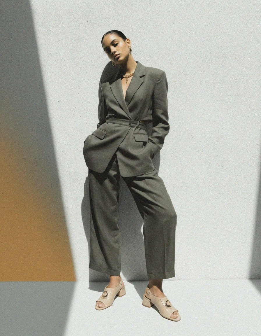 Beige Block Heel Slingback Sandals photo 3