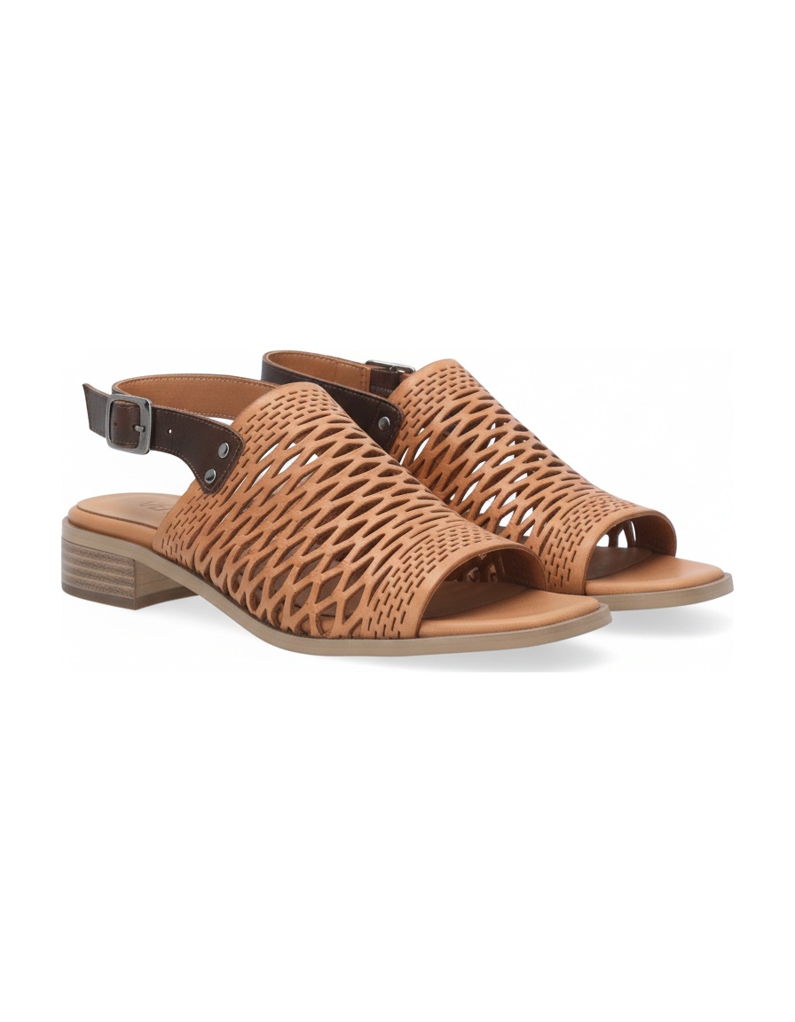 Brown Woven Pattern Ankle Strap Block Heel Sandal photo 1