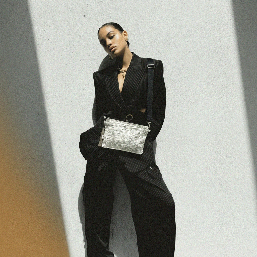 Grey Crushed Velvet Clutch Bag with Detachable Strap photo 3