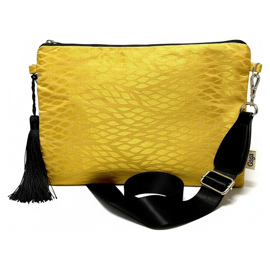 Elegant Yellow Leaf Pattern Clutch with Crossbody Strap photo 1