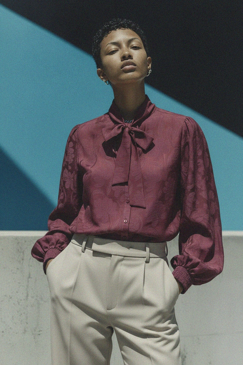 Elegant Patterned Pussy-Bow Blouse photo 4