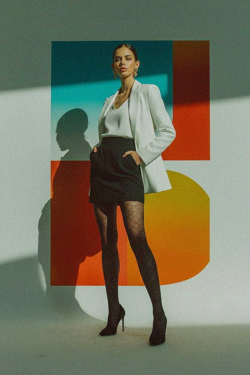 Black Geometric Pattern Sheer Tights photo 2