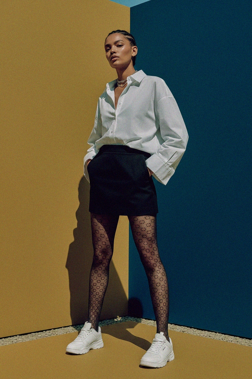 Black Geometric Pattern Sheer Tights photo 3