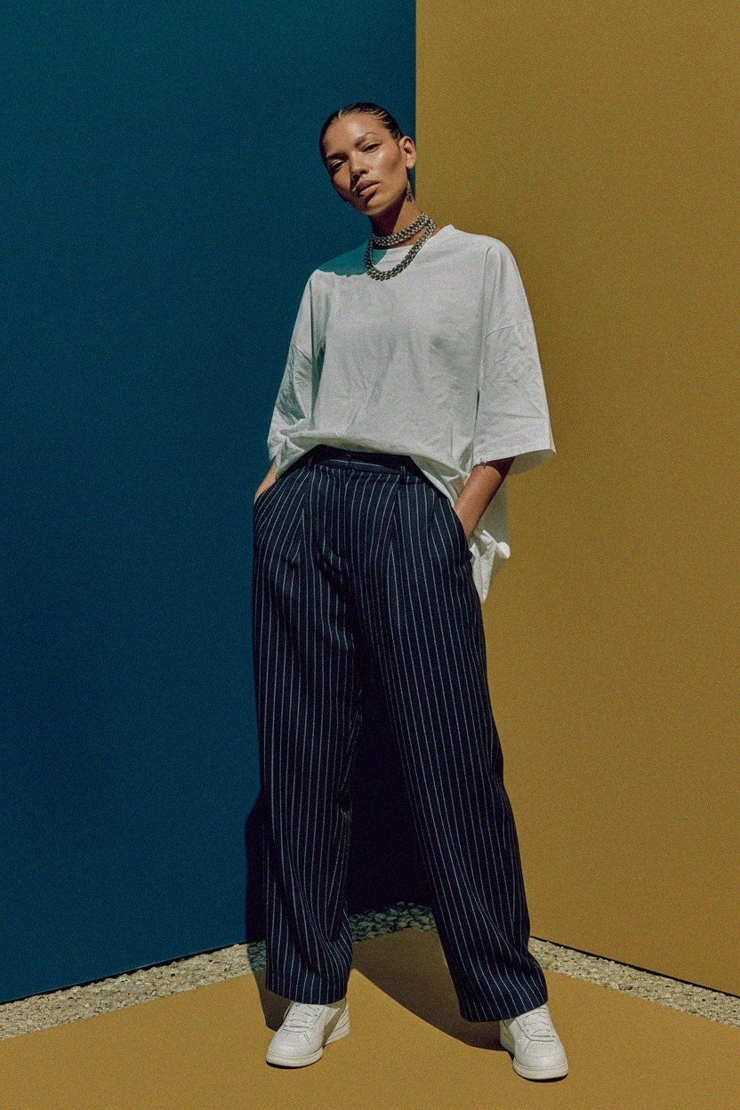 Pinstriped Pleated Regular Pants photo 3