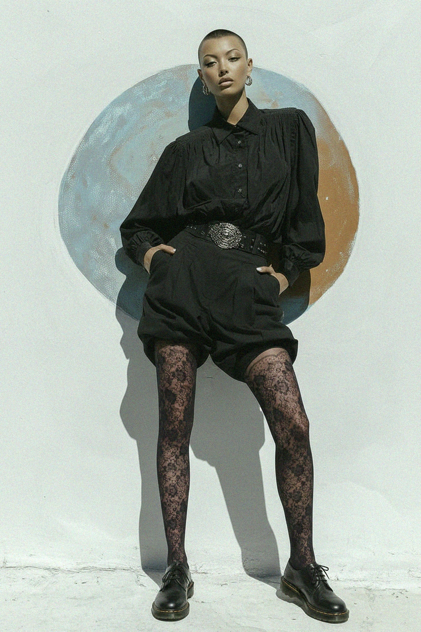 Elegant Black Floral Lace Pattern Tights photo 2