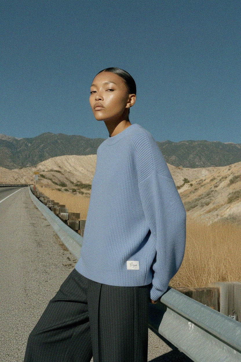 Light Blue Ribbed Knit Sweater photo 4