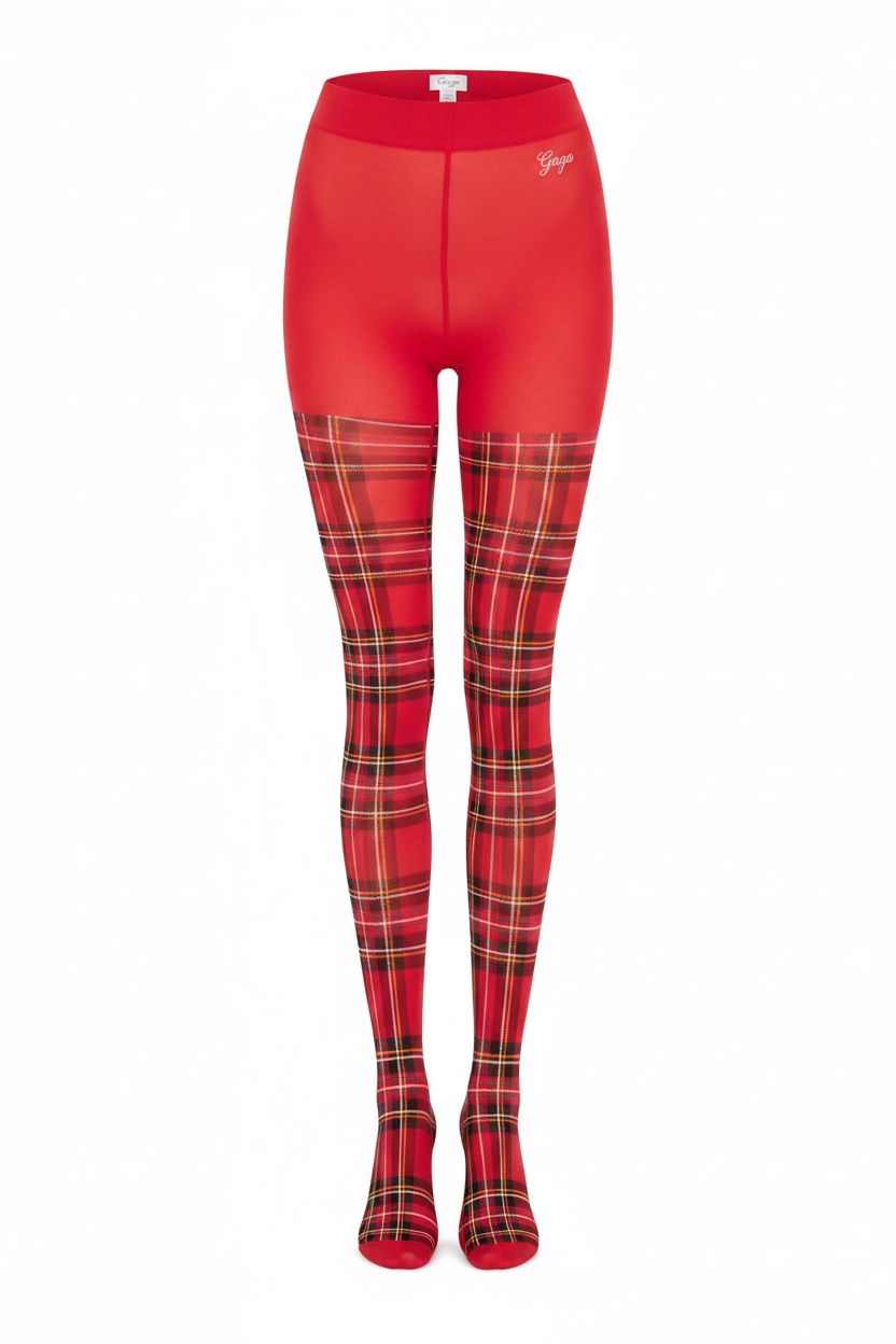 Vibrant Red Plaid Pattern Tights photo 1