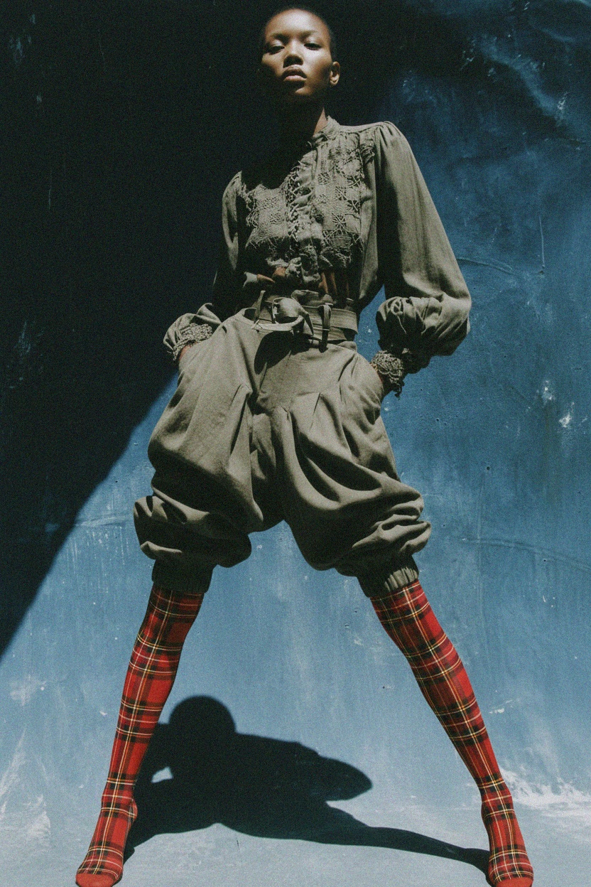 Vibrant Red Plaid Pattern Tights photo 2