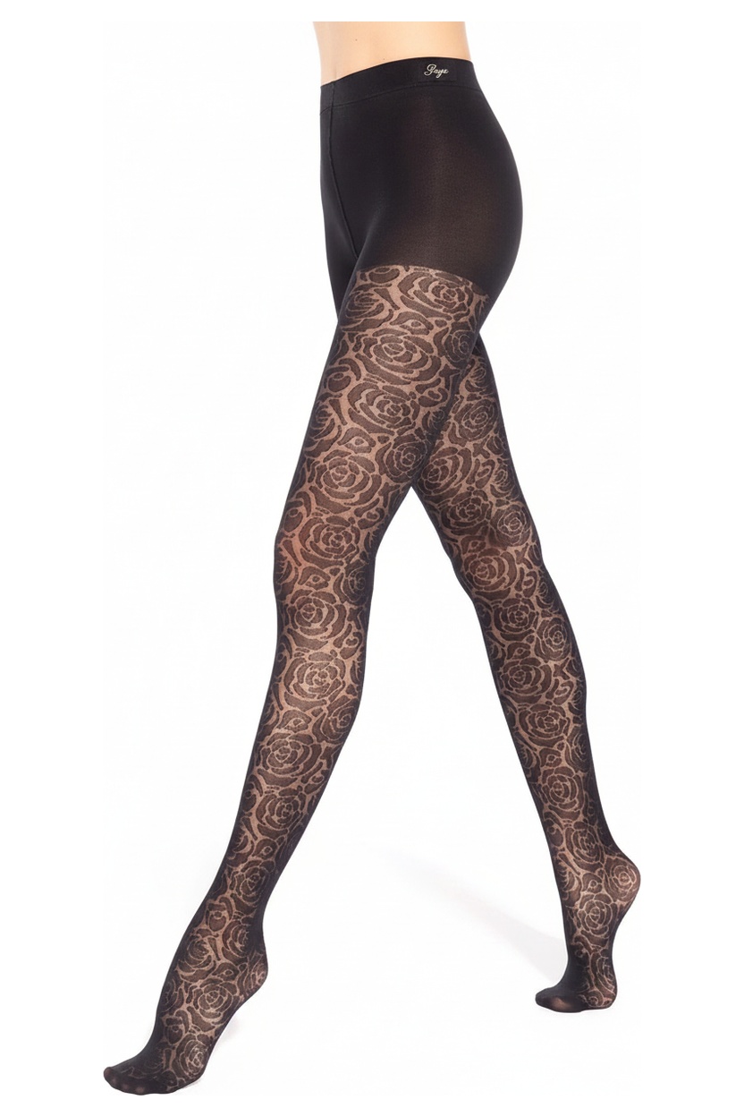 Elegant Black Rose Pattern Tights photo 1